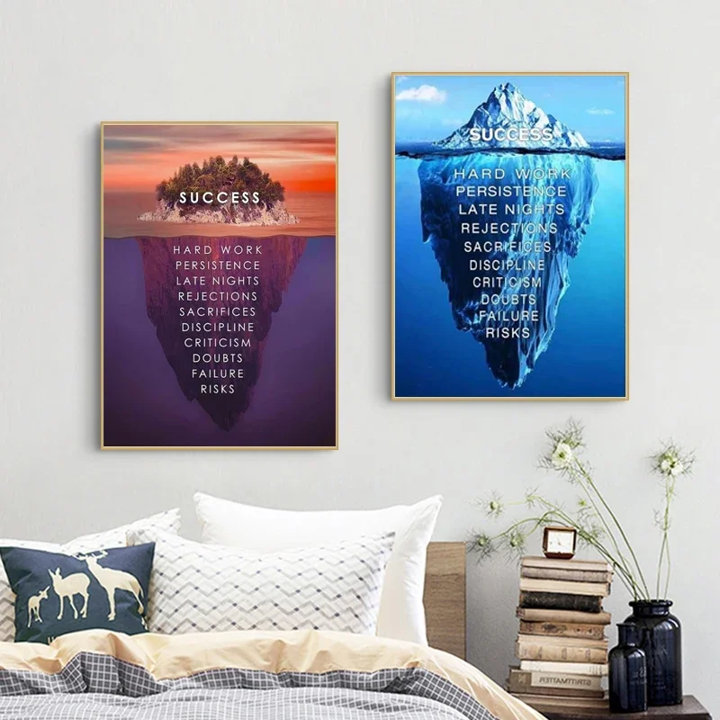 Poster Landscape Nordic Print Picture Motivational Canvas Painting Wall Art Quote Iceberg of Success Inspirational Modern