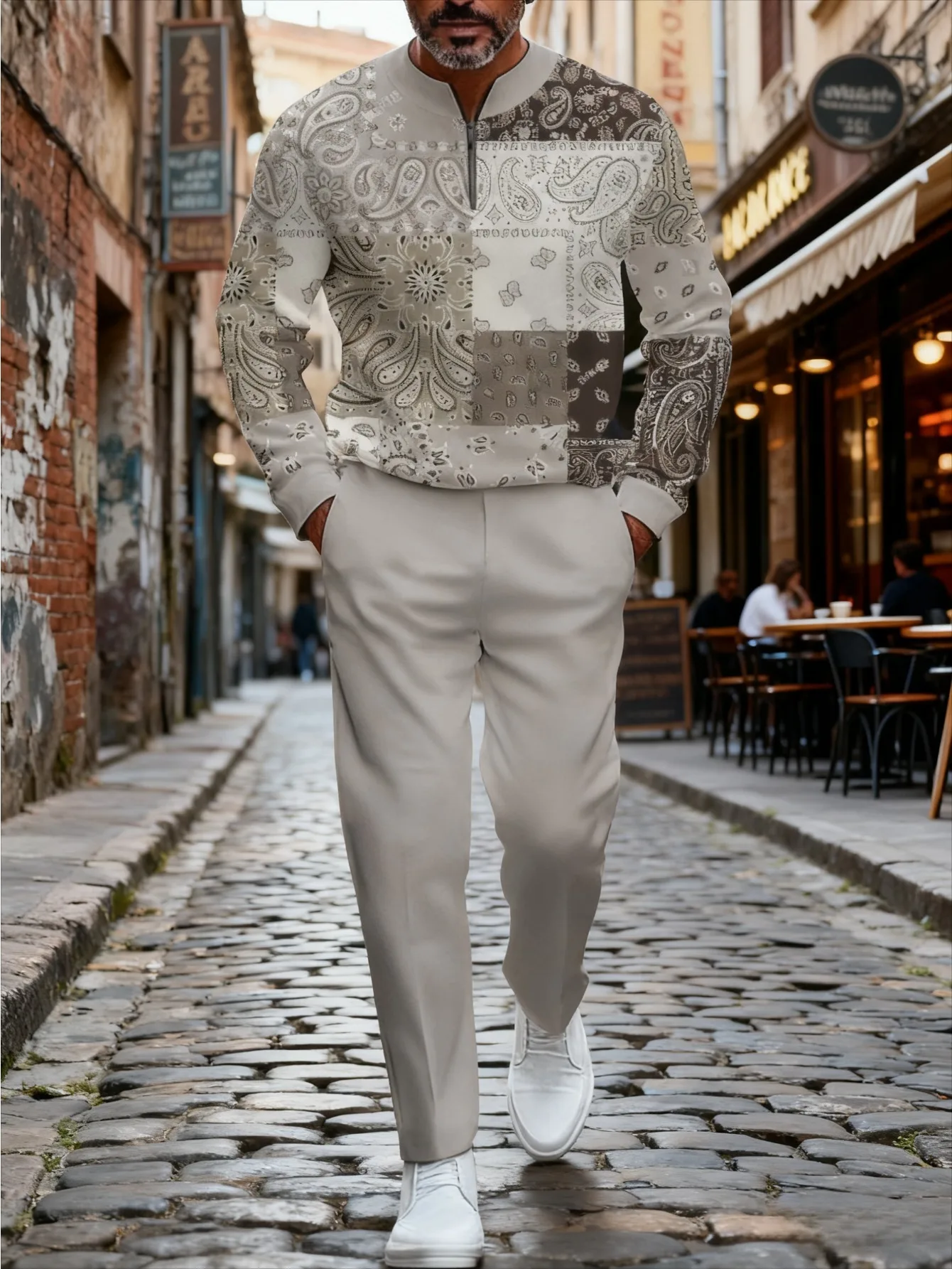 2-częściowy zestaw, europejski i amerykański modny męski komplet sportowy: bluzka z długim rękawem i długie spodnie