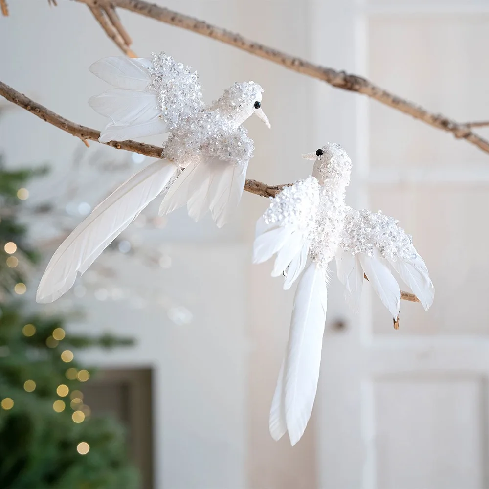 

2pcs Glitter Christmas Foam Bird Realistic Handmade Artificial Birds Pendants Beautiful Bird Clips Decorations
