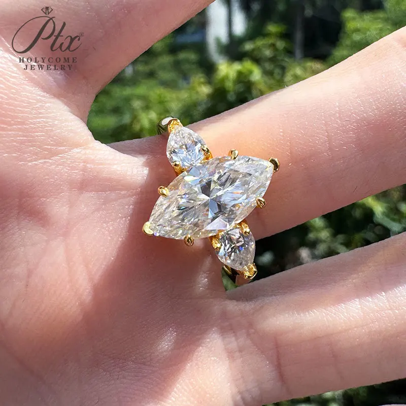 3ct Moissanit-Ringe 7x14mm Marquise-Schliff D-Farbe VVS1 925 Sterling Silber für Damen Klassischer Verlobungs- und Brautschmuck von Holycome – Detail 2
