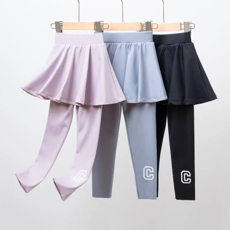 

Girl Yoga Leggings Slim Stretch Shark Pants Fake 2-Piece Skort for Kids Casual Teen School Dance Tights 4-12 Y Children Culottes