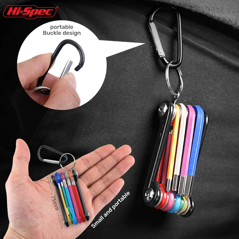 Hi-Spec 1pc Colorful Metal Metric Allen Wrench Set 9 In 1 Hex Screwdriver Allen Keys Portable Set H/T/PH Type Mini Spanner Set