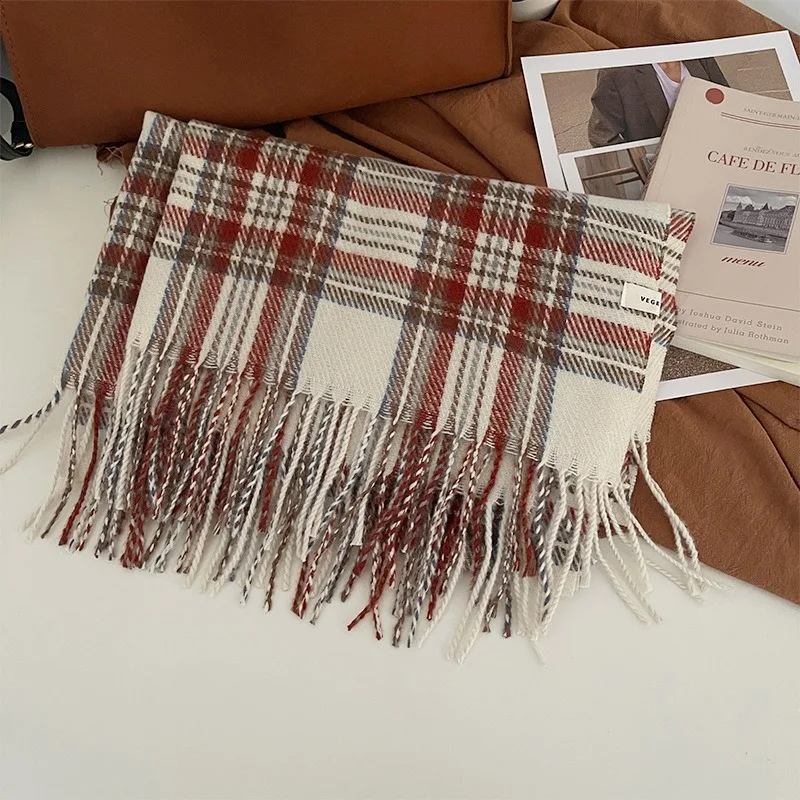 Green Retro Plaid Practical Imitation Cashmere Scarf for Women All The High-grade Sense Shawl Thickened Warm Neck Dual Use