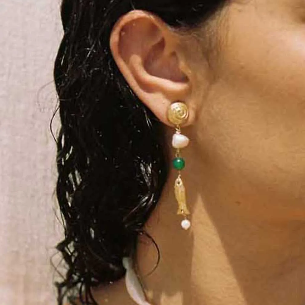 YHTOT Beach Ocean Orecchini a spirale Orecchini di perle Orecchini di pesce in acciaio inossidabile Accessori da donna Accessori da donna per le vacanze