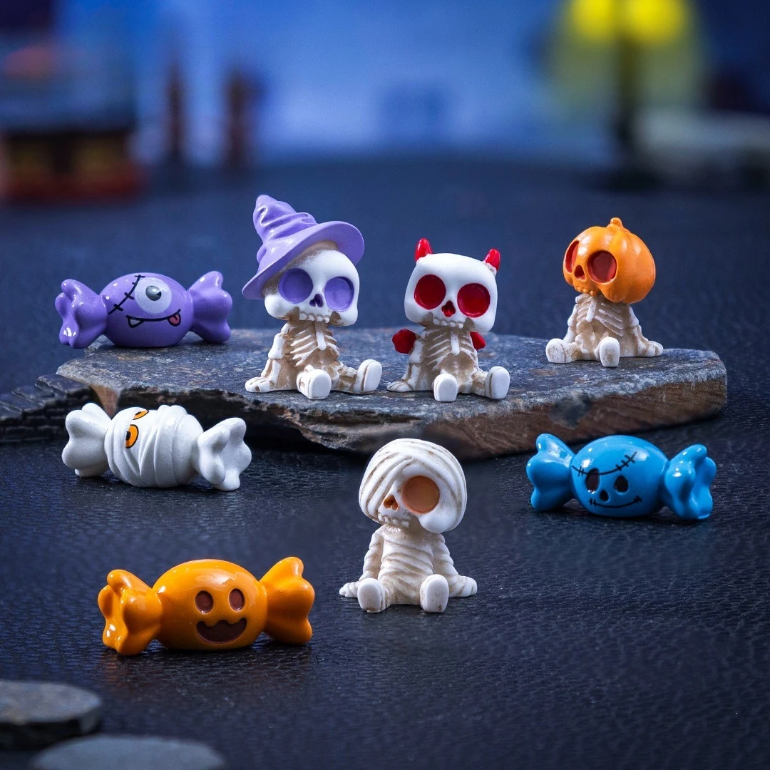 30 Stück/10 Stück Totenkopf-Geister-Modell aus Kunstharz, geeignet für Puppenhaus, Miniaturgarten, Gartenzwerg-Szenendekoration, Autodekoration