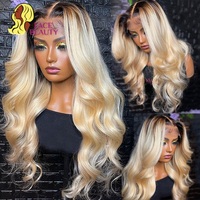 Full Lace Human Hair Wigs 1B 613 Ombre Blonde 13x6 Lace Front Wigs Dark Root Body Wave Brazilian Pre Plucked Remy Frontal Wig
