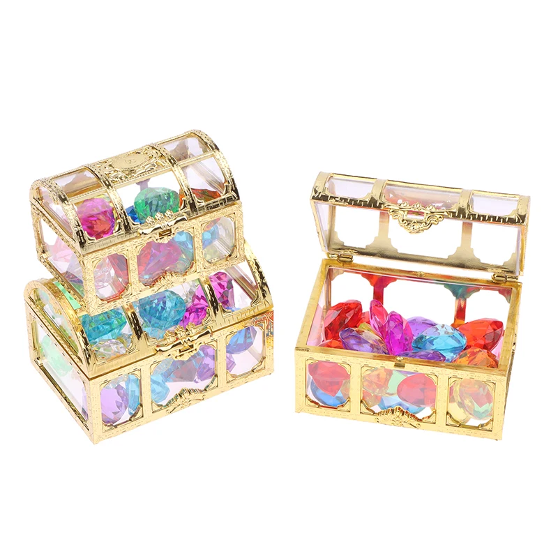 1Set Fake Diamond Crystal Gem Toy Treasure Chest Pirate Acrylic Paperweight Diy Art Craft Decorative Gift Photography Props