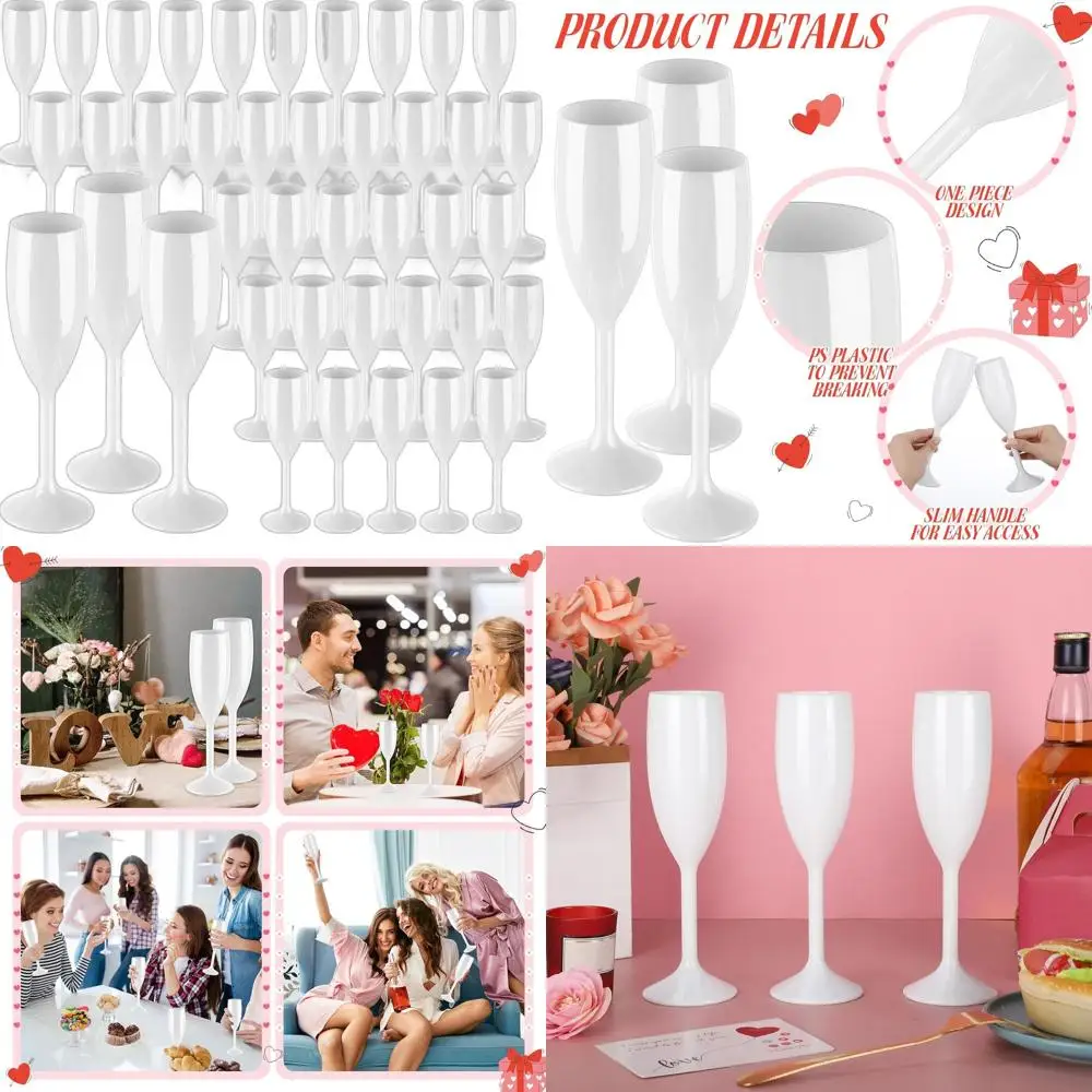 

40-Count White 6oz Acrylic Champagne Flutes - Unbreakable, Reusable Stemware for Weddings, Parties, and Outdoor Events