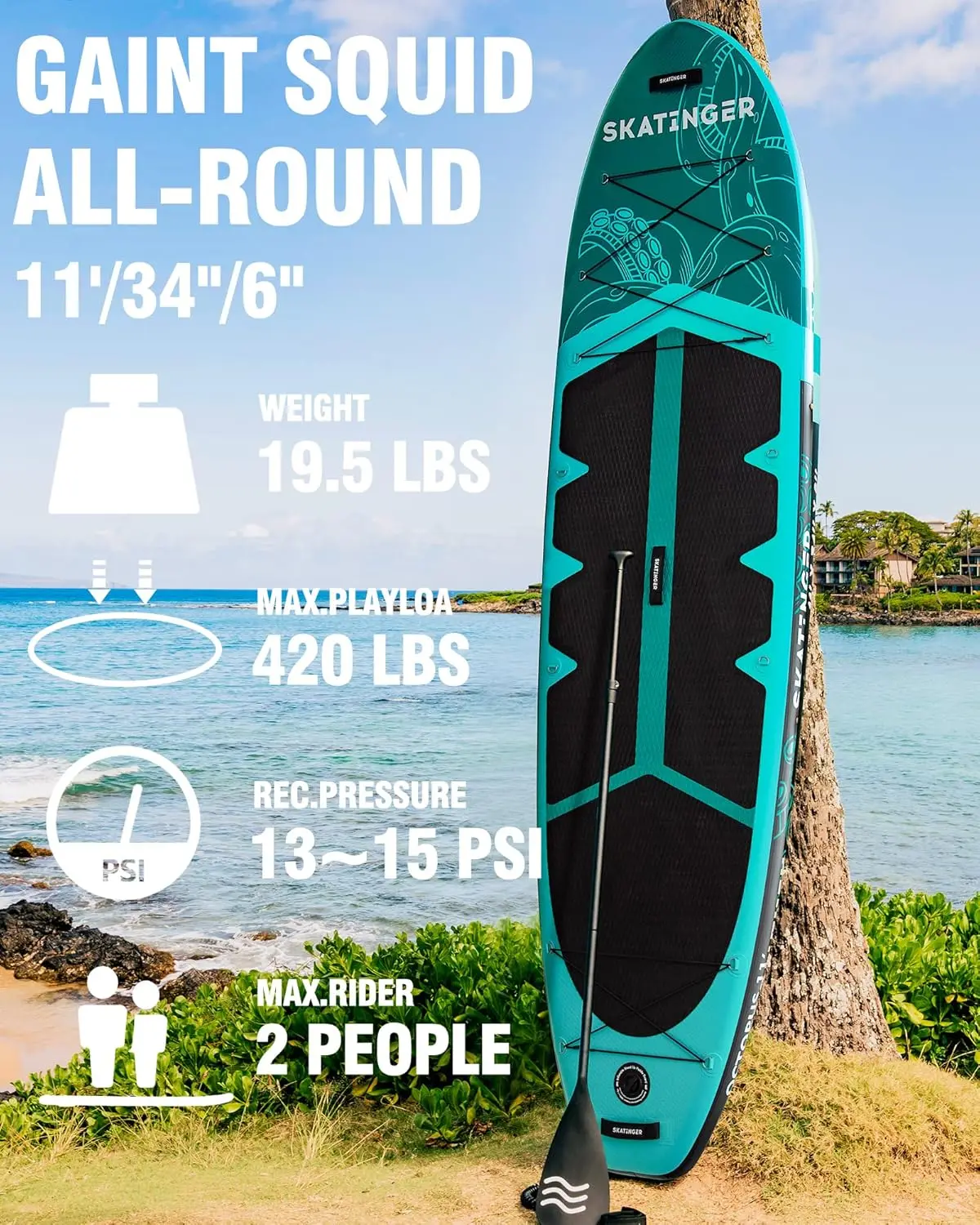 Extra Wide Inflatable Paddle Board, Up to  Boards for Adults, Stable Stand Up Paddle Board, 2 People/Family