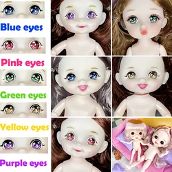 BJD-Muñeca Blyth con ojos azules para niñas, juguete de muñeca con cuerpo de sonrisa de hoyuelos de 16cm, cara bonita, sorpresa, bebé desnudo, desnudo, 18 mujeres