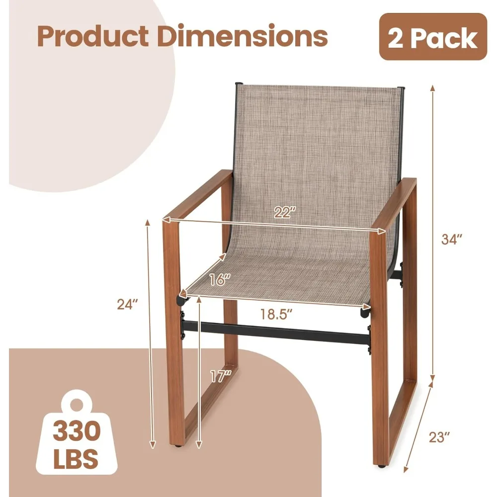 مجموعة كراسي تناول الطعام في الفناء مكونة من 4 قطع، أثاث خارجي بإطار معدني مع مقعد مسامي ومسند ظهر، ومساند للذراعين واسعة، مناسبة للخارج