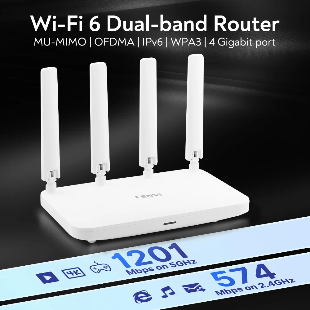 fenvi WiFi 6 Router 1800Mbps Dual Band 2.4G&5GHz Gigabit Wireless Mesh wifi6 Router MU-MIMO 4 Antennas Strong Signal Amplifier