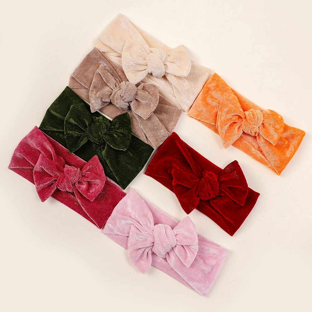 Kids Nylon Headband Villus Bowknot Baby Hairband Girls Boutique Elastic Protect Turban Headwear Children infant Hair Accessories