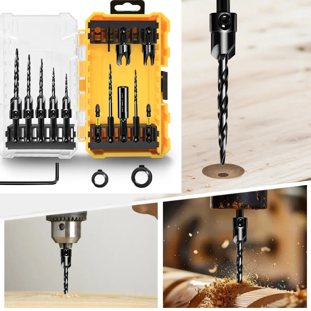 15pcs-steel-hex-shank-magnetic-countersink-drill-bit-set-for-wood-metal-drilling-woodworking-tools-accessories