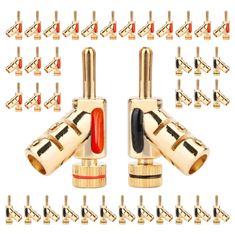 4/20/100Pcs 45 Dgree Locking Banana Plug 24K Gold Plated High Performance Audio Banana Connectors For Hifi Speaker Cable