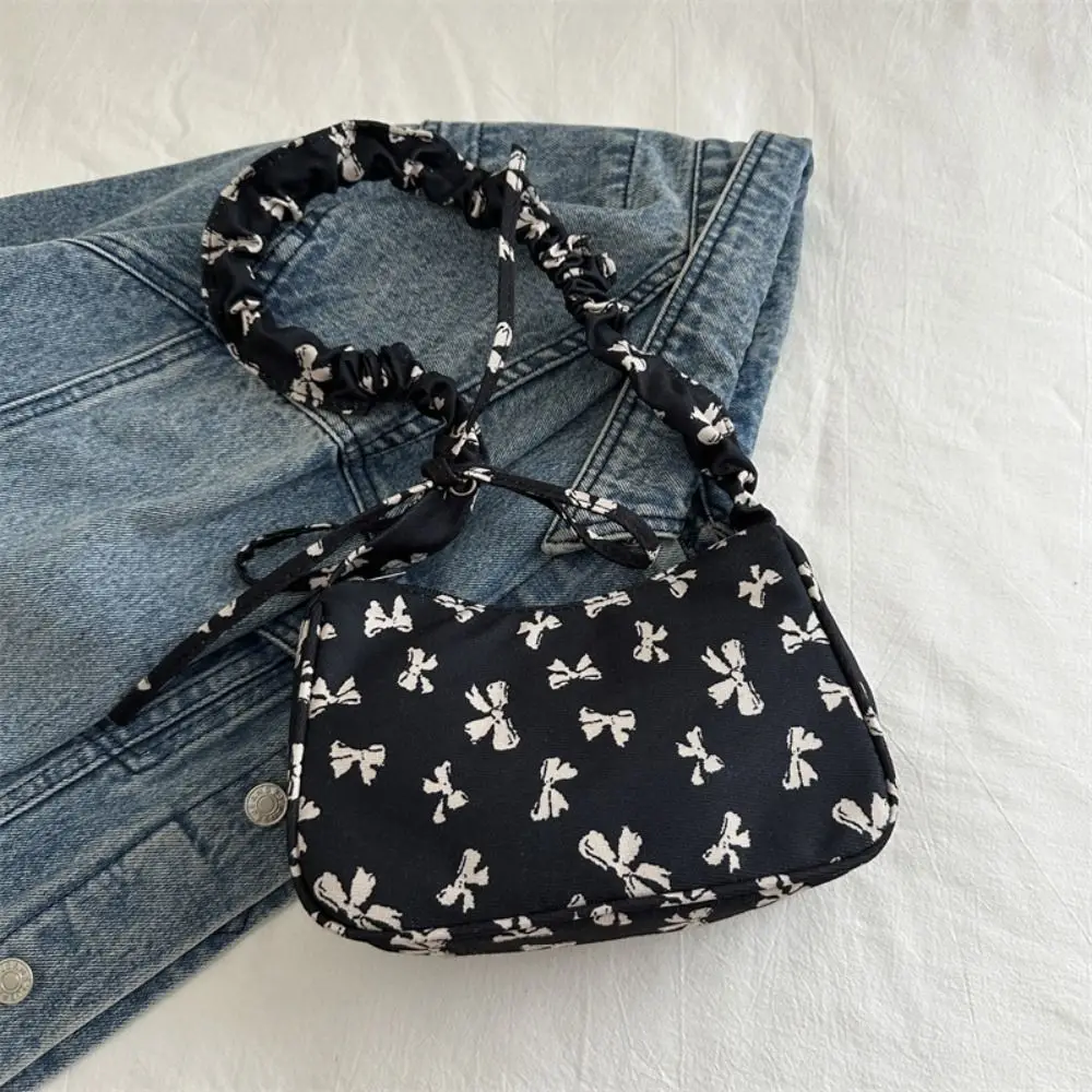 

Simple Nylon Bow Shoulder Bag Y2k Zipper Canvas Crossbody Bag Commuting College Style Underarm Bag Girls