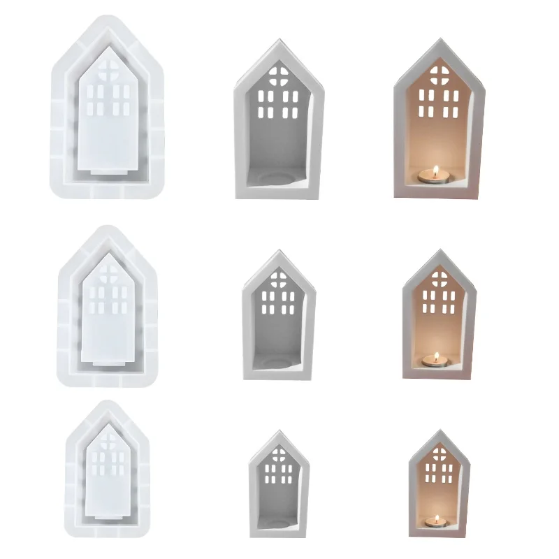 DIY House Design Candle Silicone Mold Gypsum Tea Lamp Candlestick Pendant Epoxy Resin Mold Home Handicrafts Decoration Storage