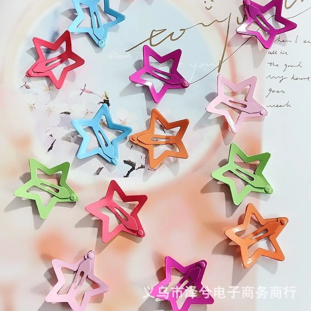 Colorful Star BB Hairclips Girls Y2K Cute Star Barrettes Women Simple Metal Snap Clip Headdress Hair Jewelry Accessories