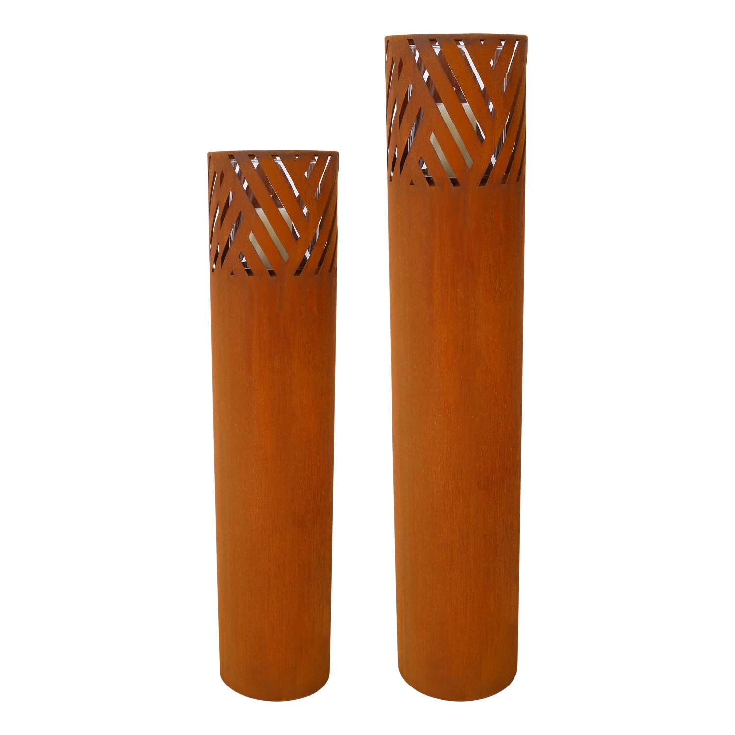 Lantern Column, Set of 2, Decorative Column for Garden in Rust Industrial Design, Lantern for Outdoor and Indoor, Lantern Includ