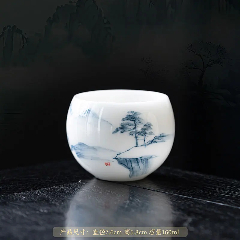 Hand-painted Ice Type Master Yang Fat Jade Porcelain Single Ceramic Tea Set Underglaze Color Dragon Egg Cup Blue and Whi