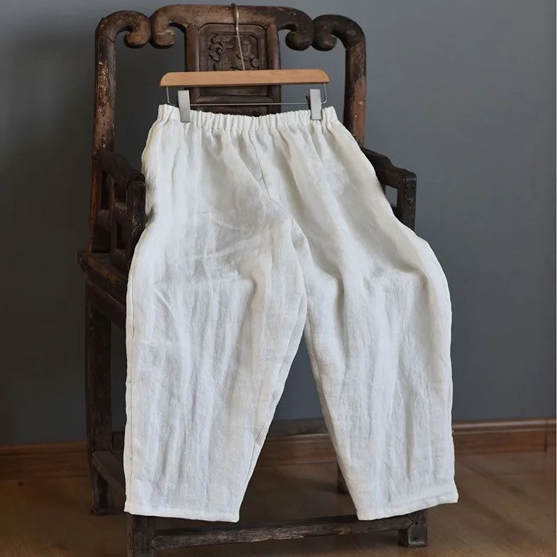 Women's Spring and Autumn Long Pants Wide Leg Elastic Waist Radish Pants Literary and Artistic Retro Short Leather Versatile New