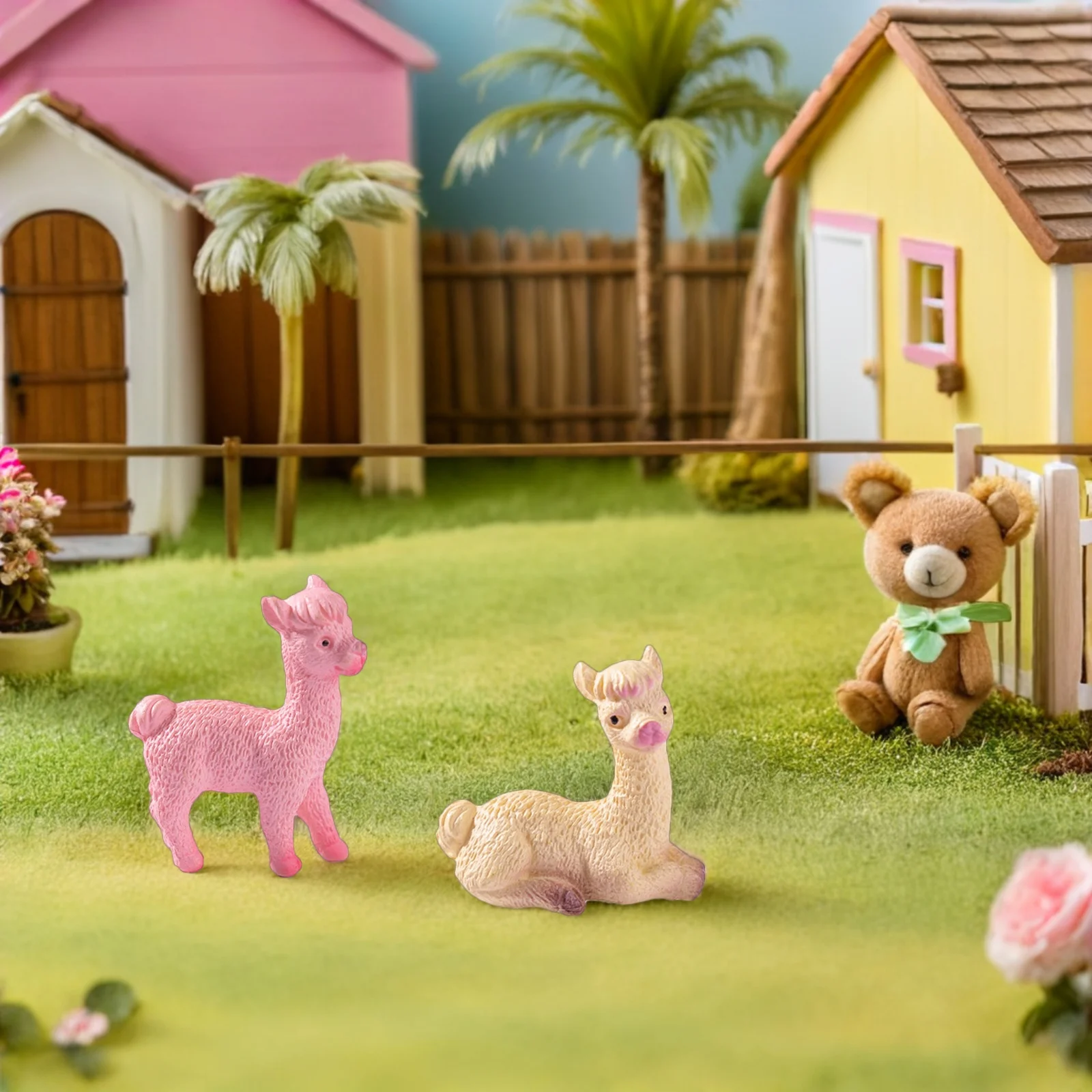 

20pcs Resin Alpaca Mini Animal Statues For Garden Decor Desktop Bookshelf Fairy Landscaping Simulation Lamb Ornament
