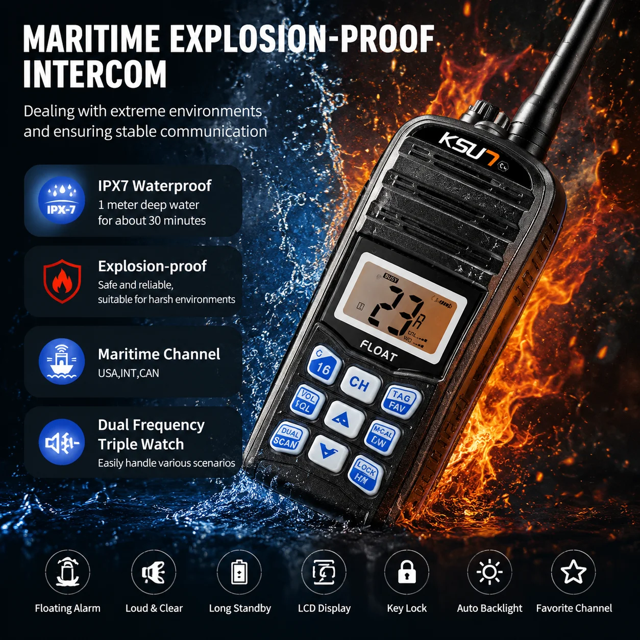 KSUT P35EX Safe Marine Radio Vhf IP67 Handheld Transceiver Water Proof Explosion-proof Walkie-talkie