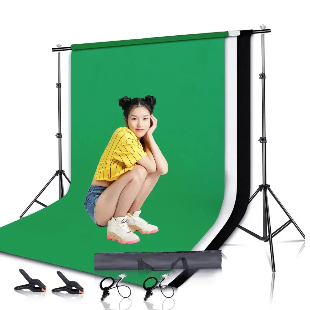 SHAdjustable Stand Support System Backdrops Background Stand Kit With Three Background Cloth For Photo Studio Green Screen Frame