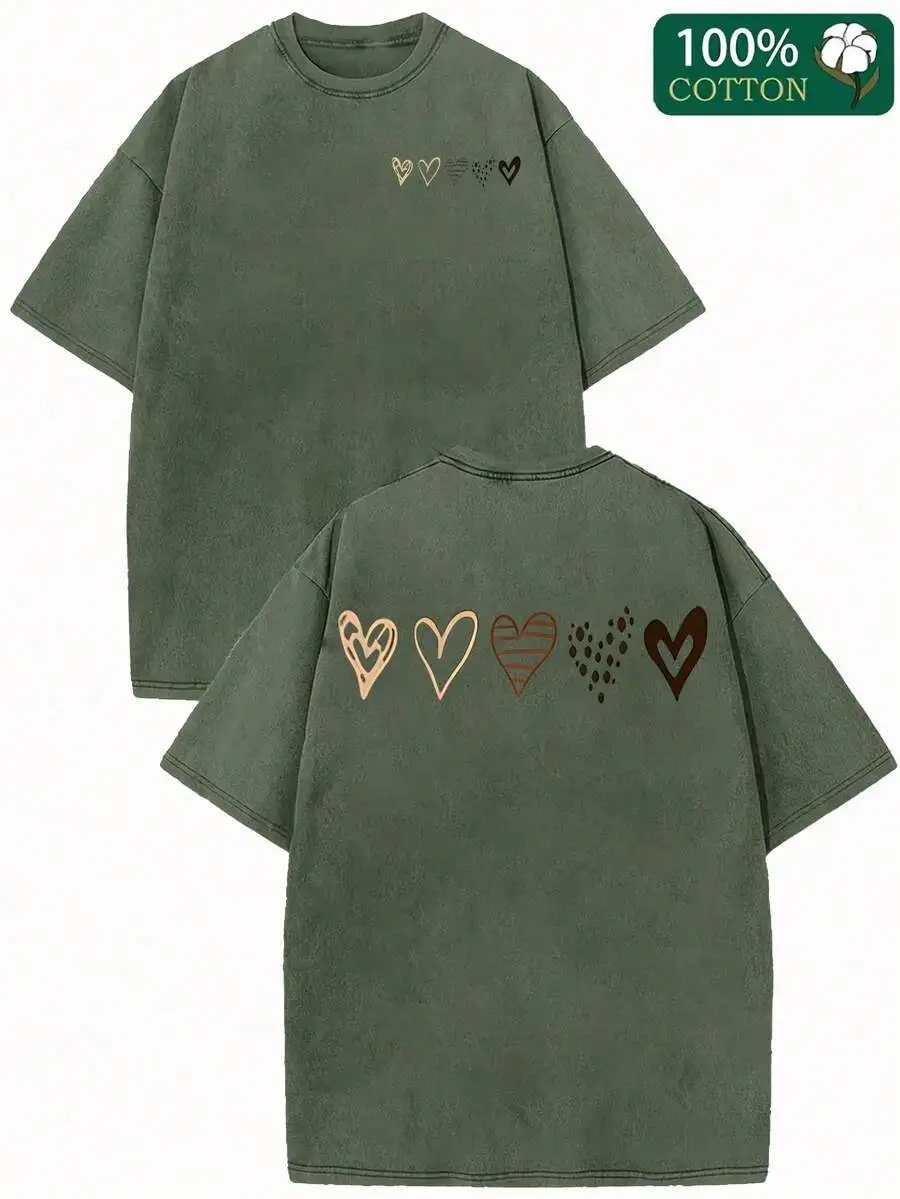 

Oversized Love Heart Print Cotton T-Shirt Short Sleeve Round Neck Casual Hip Hop Top