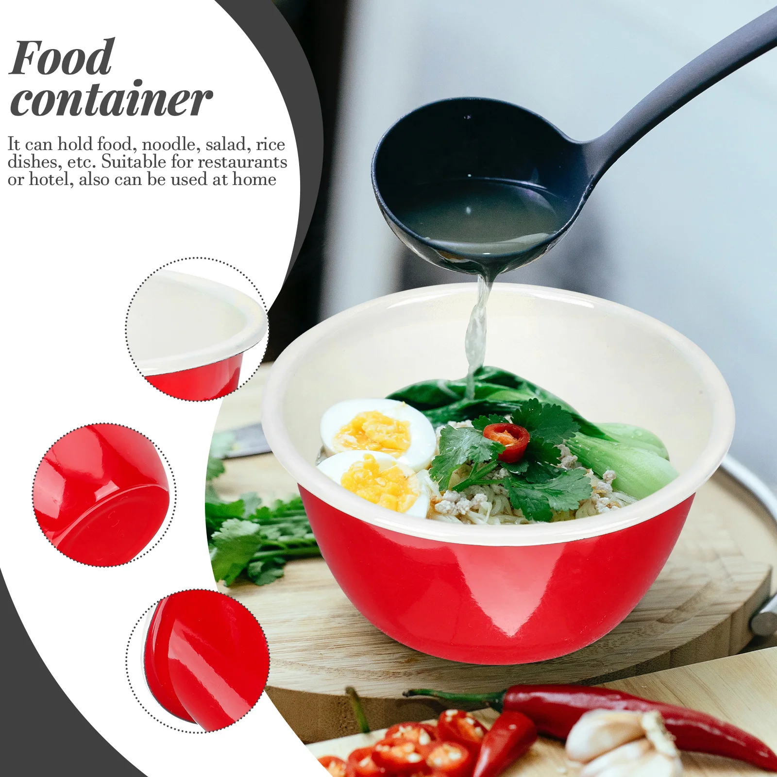 

Enamel Mixing Food Container Salad Bowl Salad Noodle Rice Smooth Easy Soup Serving Bowl Clean Kitchen Bar Use