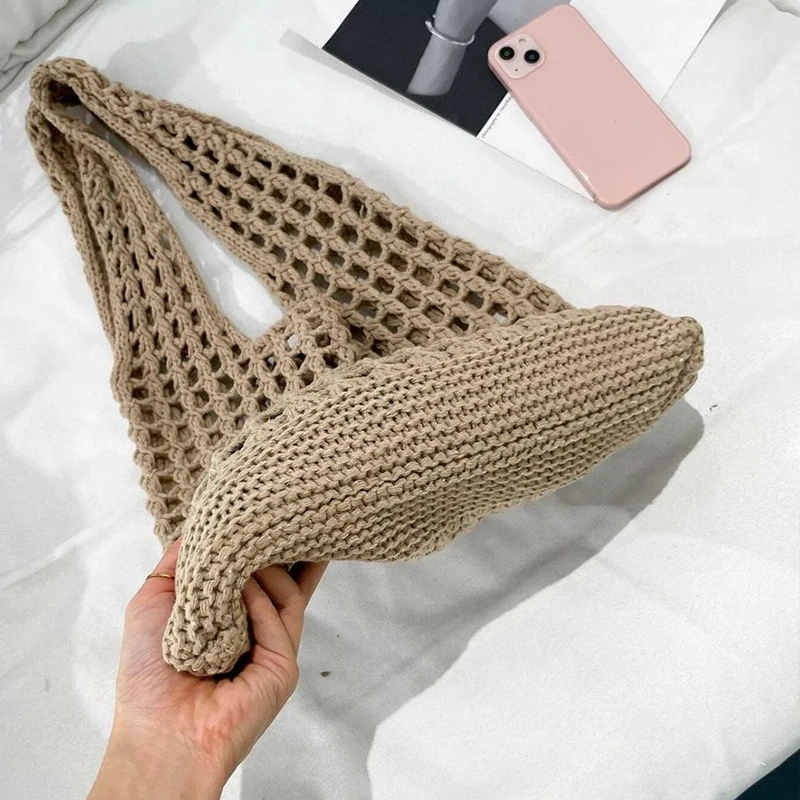 Mode Häkel taschen für Frauen Sommer Strand Einkaufstasche ästhetische Tragetaschen Handtasche böhmisch gewebte Strick Umhängetasche – Detail 12