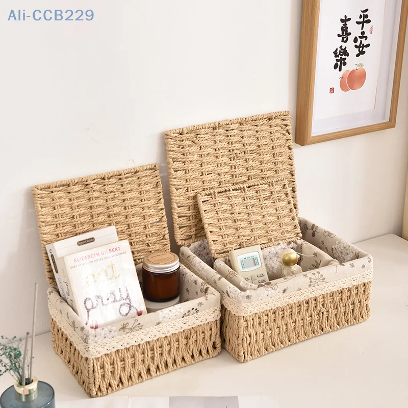 Multi-Purpose Storage Weave Basket Imitation Rattan Desktop Sundries Organizer Cosmetics Snack Basket Home Decoration【A】