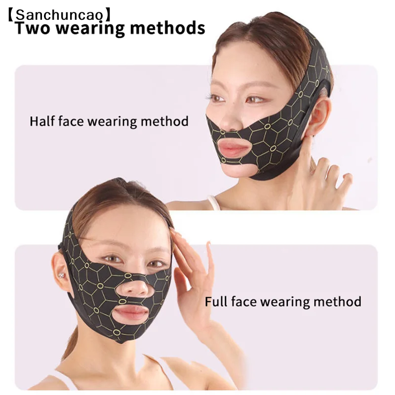 DapatSan⚡Cintura per maschera elastica a forma di V Doppia pressione Maschera per scolpire il viso Riduttore a doppio mento Fasciatura dimagrante per il viso Dispositivi per il lifting del viso