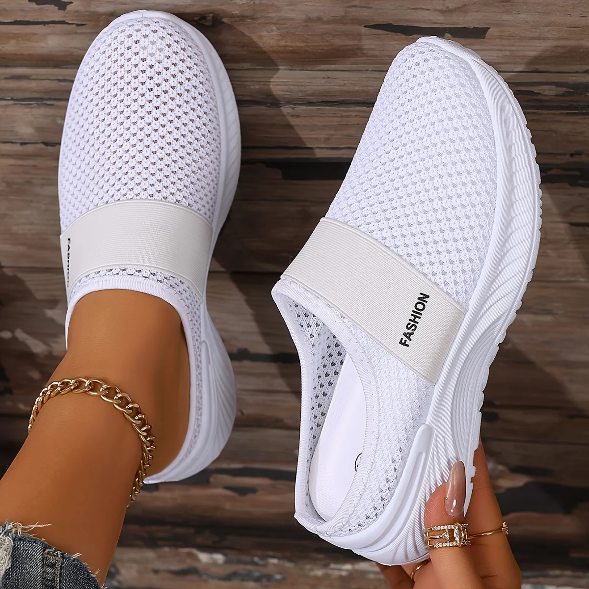 

ZOSIVC Women's Slip-On Sneakers Breathable Mesh Casual Shoes Comfortable Walking Travel Beach Summer White