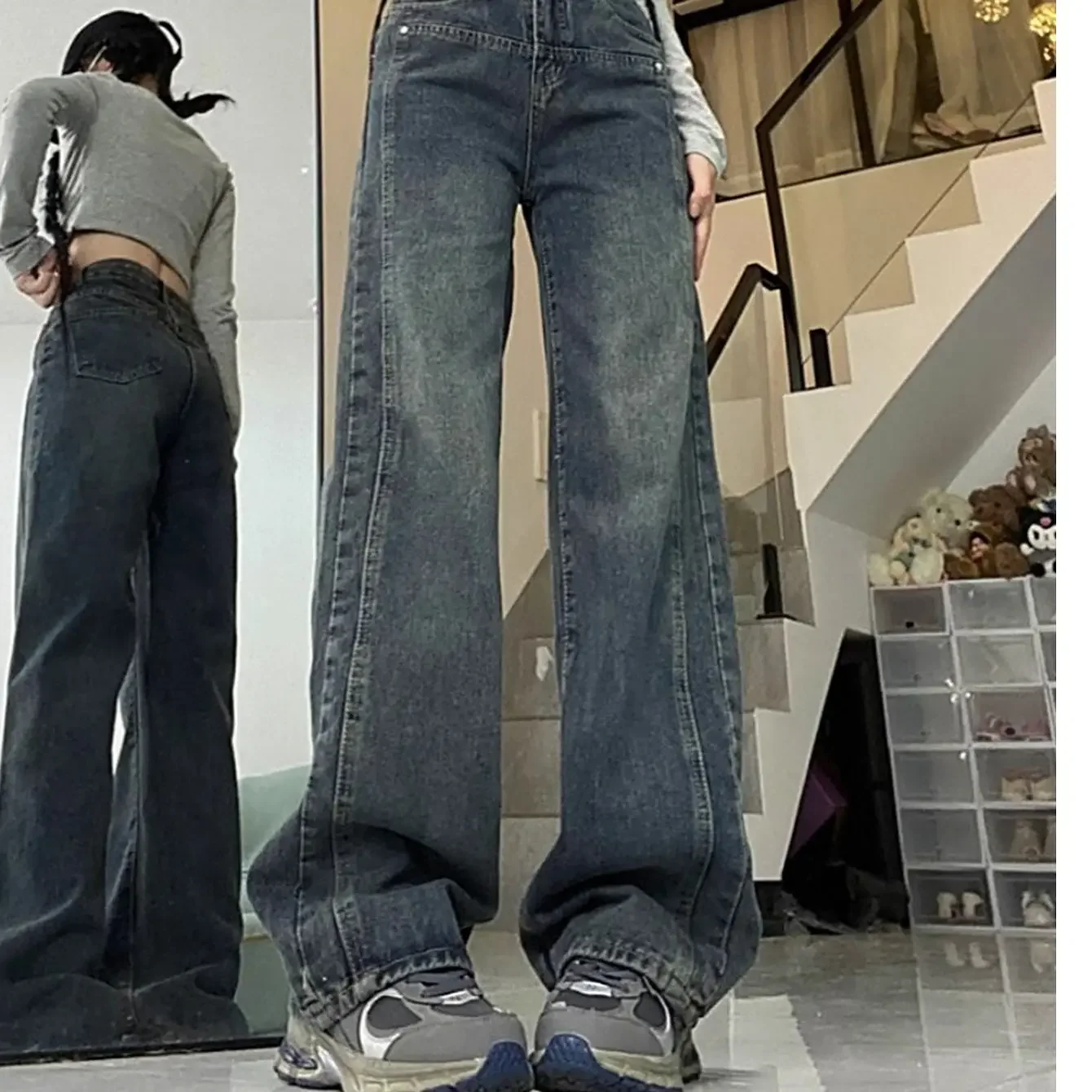 Pantalones vaqueros Y2k para mujer, pantalones de pierna ancha holgados Vintage, moda versátil, Vaqueros rectos, cómodos y adelgazantes
