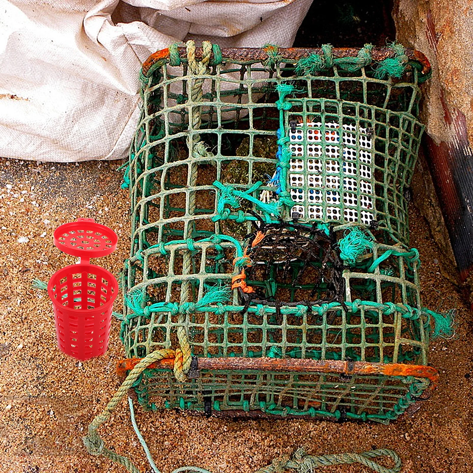 10 Uds. Grande para camarones, cangrejo, pesca al aire libre, trampa portátil duradera, soporte para cesta de cebo, lavabo para cebo de pesca