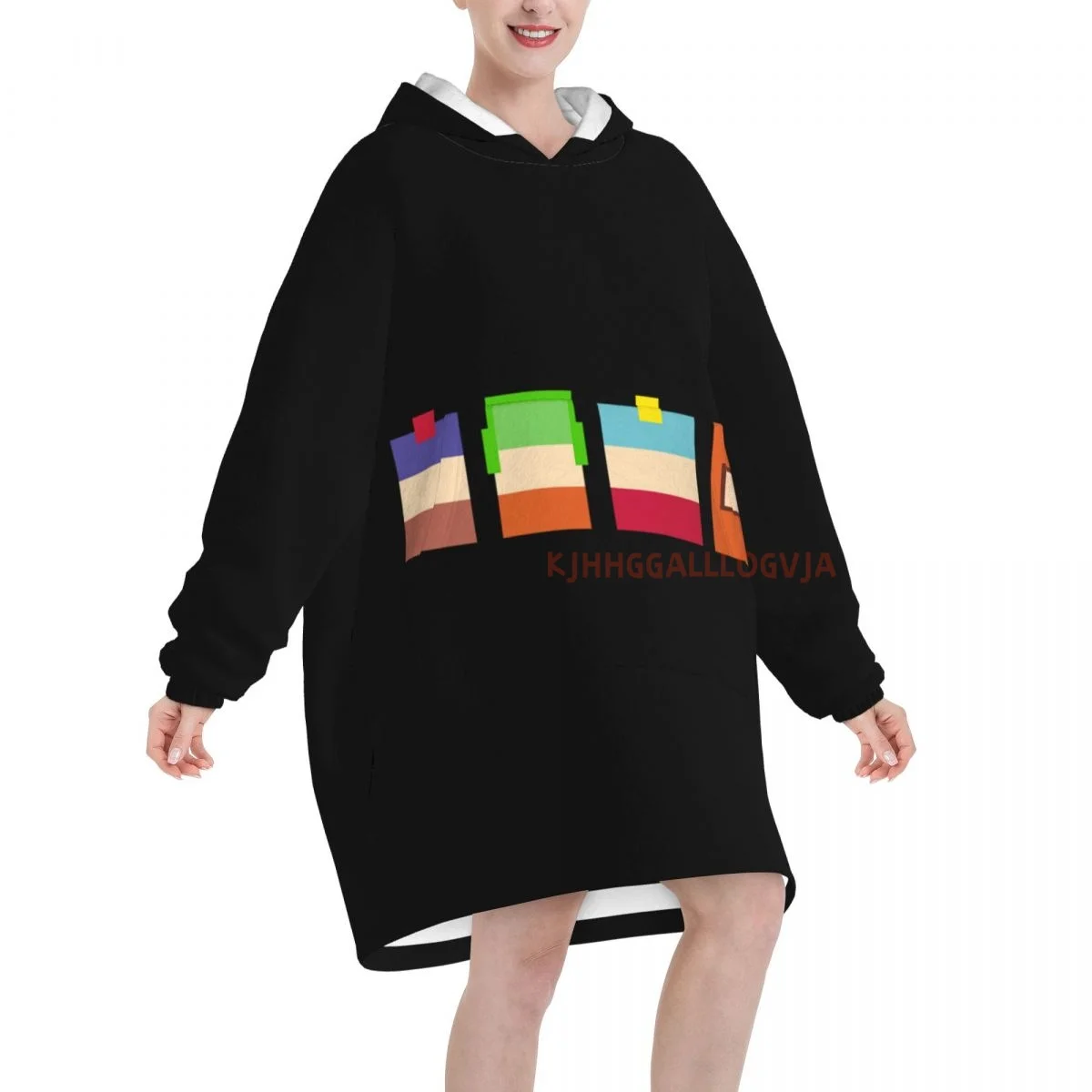 Southpark Boys Pixel Art Wearable Flannel Blanket Hoodie Oversized Hooded Blanket Pullover Sweatshirt Fleece Sherpa Blankets