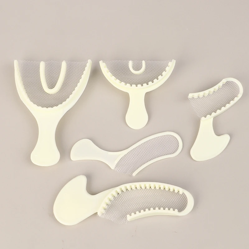 5PCS/Set Dental Disposable Impression Bite Tray White With Net Upper And Lower Dentistry Tool Dental Consumable Material