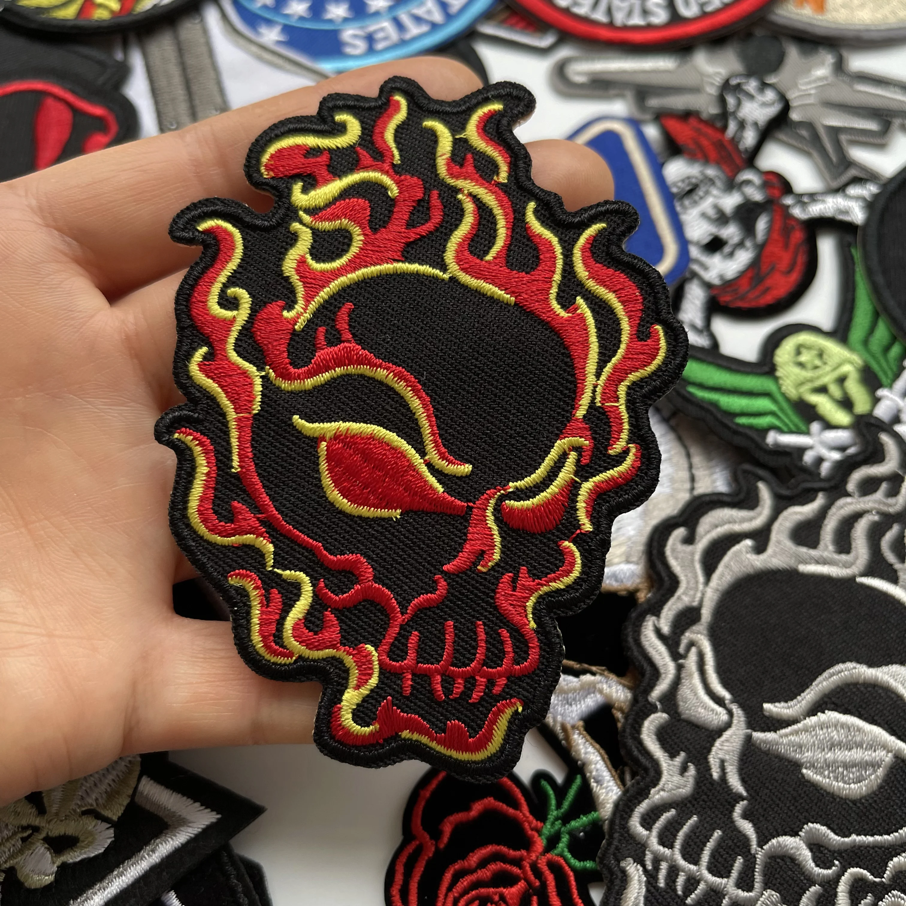 Skull Embroidered Patches For Clothing  Aircraft Skeleton Embroidery Patch Iron On Stickers Applique Patches for Jacket Clothes