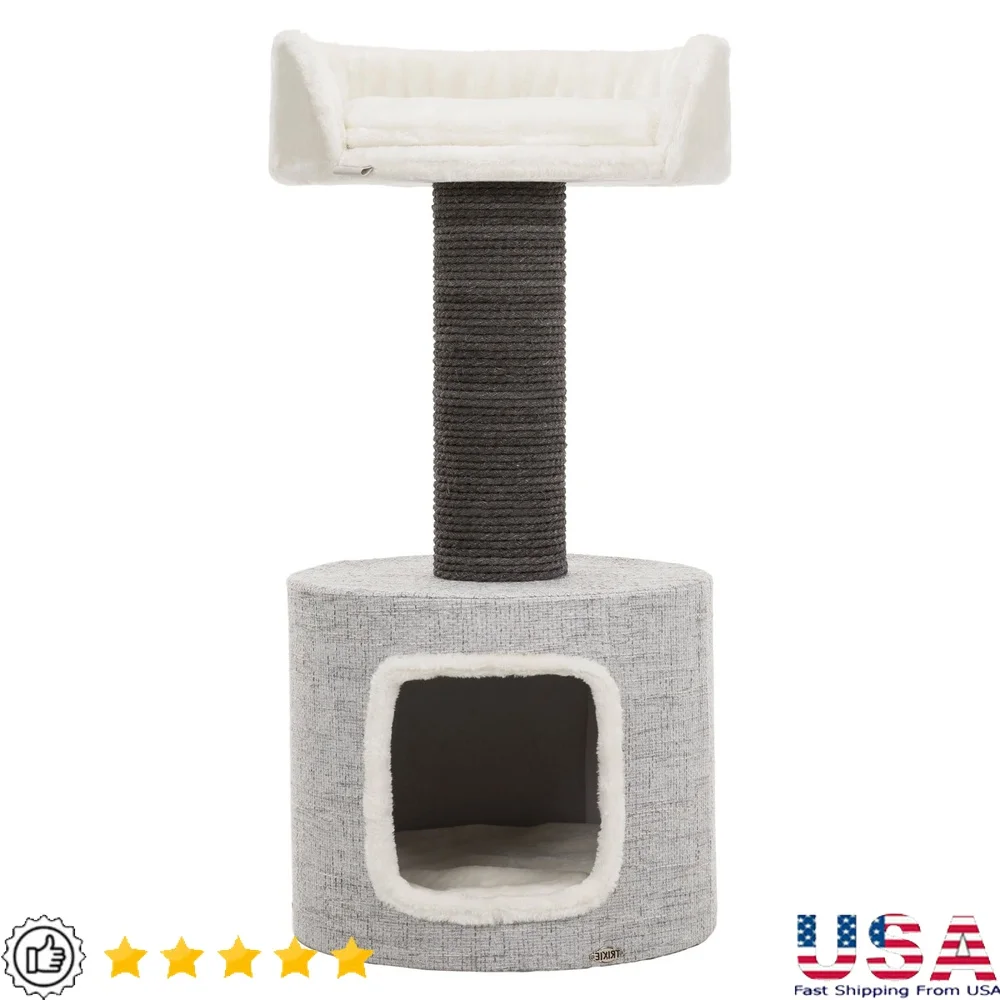 

XXL Cat Tree with Scratching Post Condo Plush Cushion Large Cats 39 Inch Stable Design Natural Sisal Gray