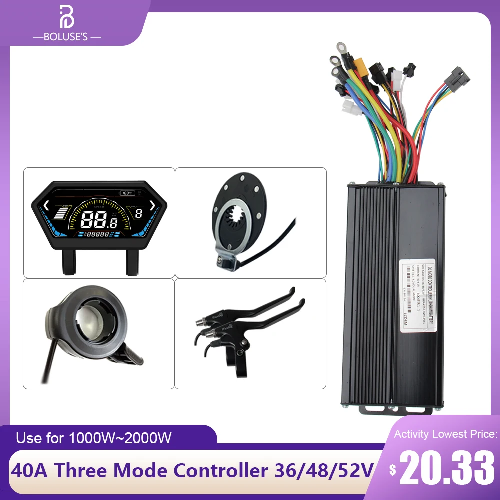 Ebike Controller 40A 36V48V52V Electric Bike Sinawave Controller Three mode For 1000W1500W2000W Wheel Hub Motor Conversion Parts