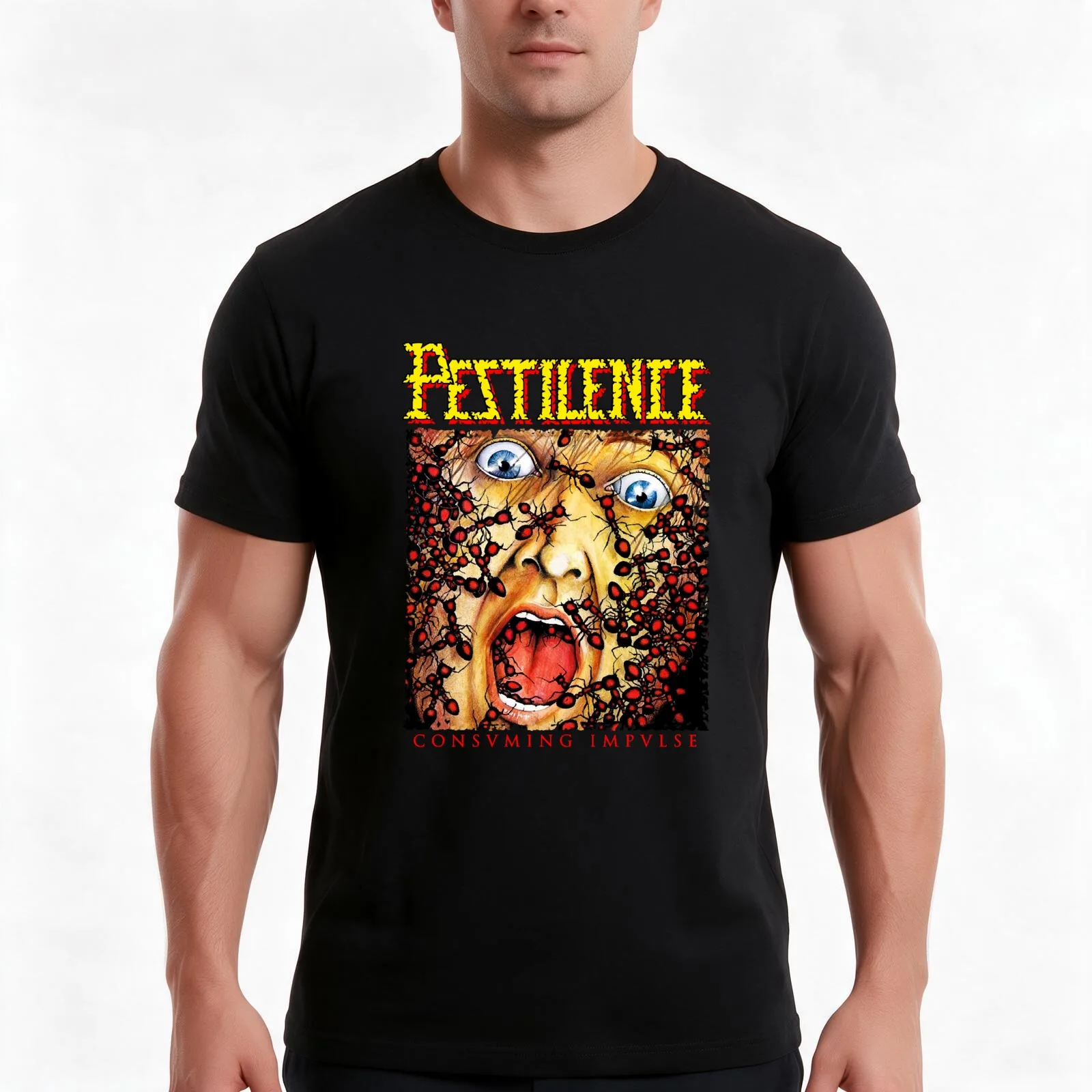 Consuming Impulse Classic Pestilence Metal T-Shirt, Summer Casual Cotton Tee, Oversized Streetwear Tops, Vintage Graphic Print