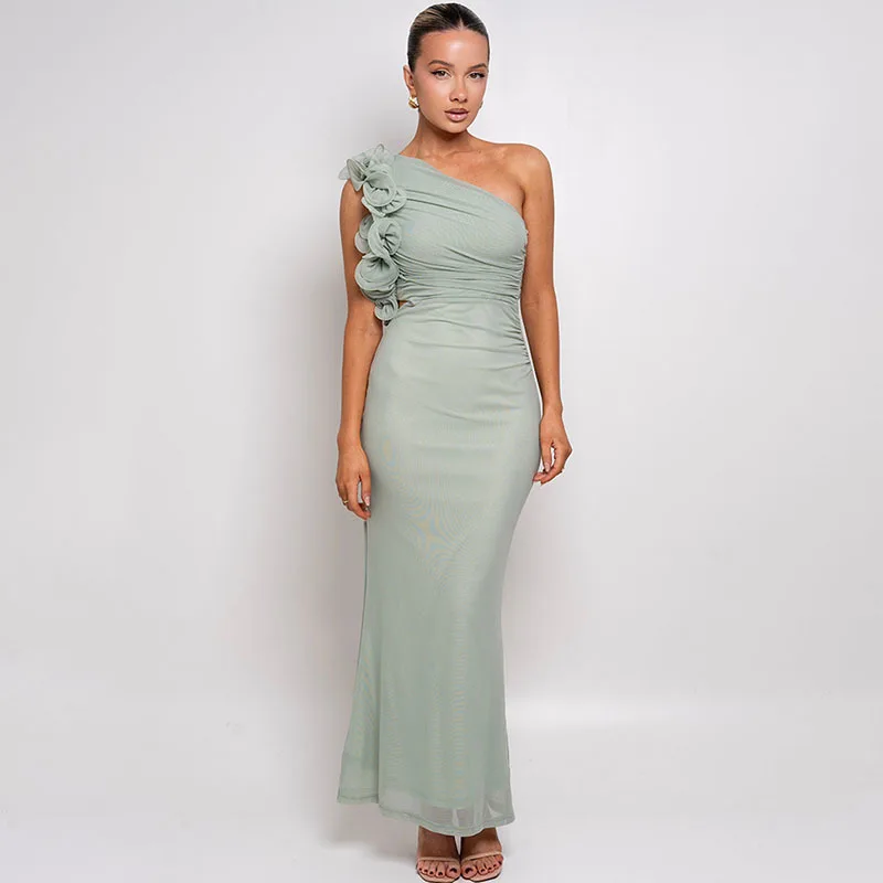 Apprabant Sexy Mesh Spleißen Einzelne Schulter Kleid Aushöhlen Freiliegende Taille Würzige Mädchen