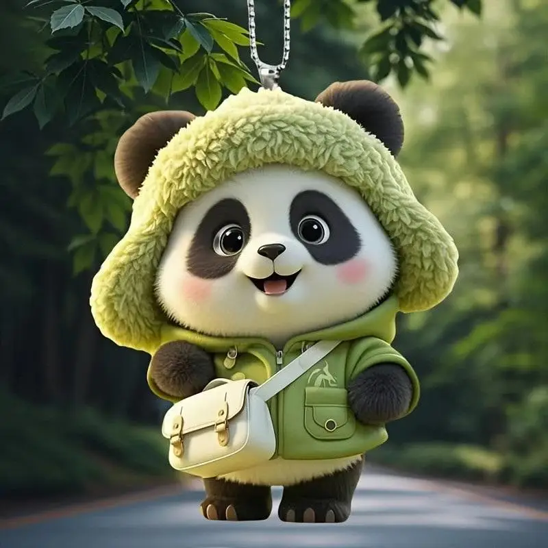 Cute Cartoon Panda Pendant Keychain 2D Flat Acrylic Charm Festive Party Gift Hanging Ornament for Car Bag Decoration