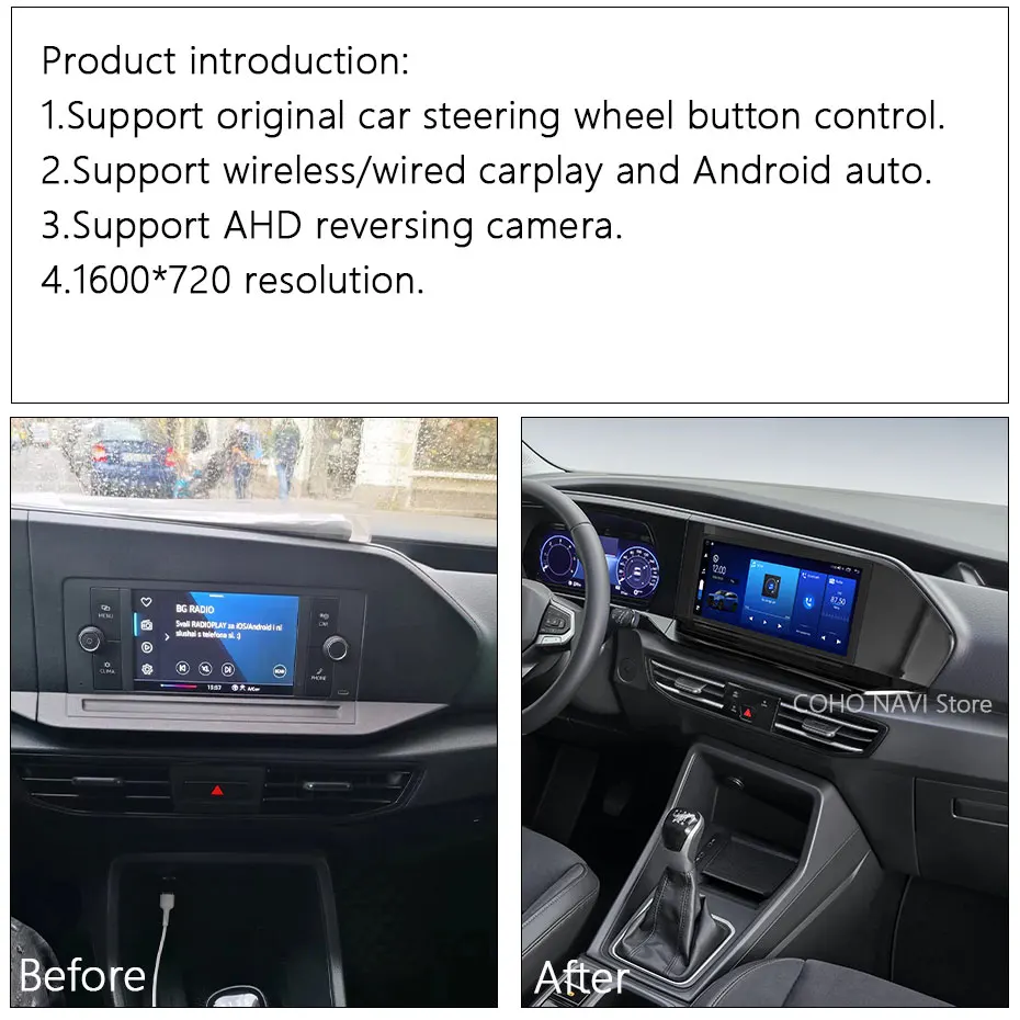 Android12 10.33inch Touchscreen For Volkswagen CADDY /Ford Tourneo Connect 2021-2024 7862S 8-core 8+256G 1600*720 carplay GPS