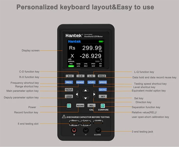 Hantek1832C,100Hz to 40kHz Handheld Digital LCR Meteter