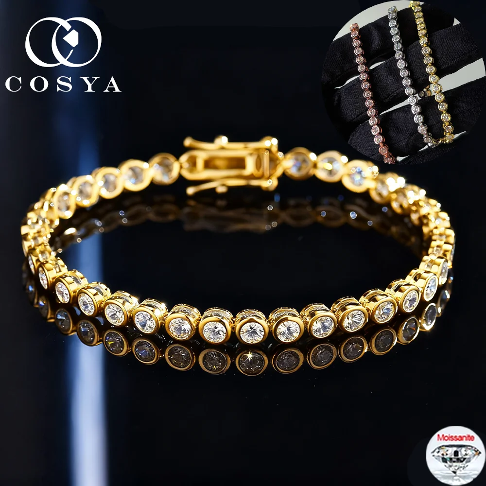 

COSYA 2/3mm Full Round Moissanite Bubble Tennis Bracelet For Woman Men S925 Silver 18K Gold Lab Diamond HandChain Party Jewelry