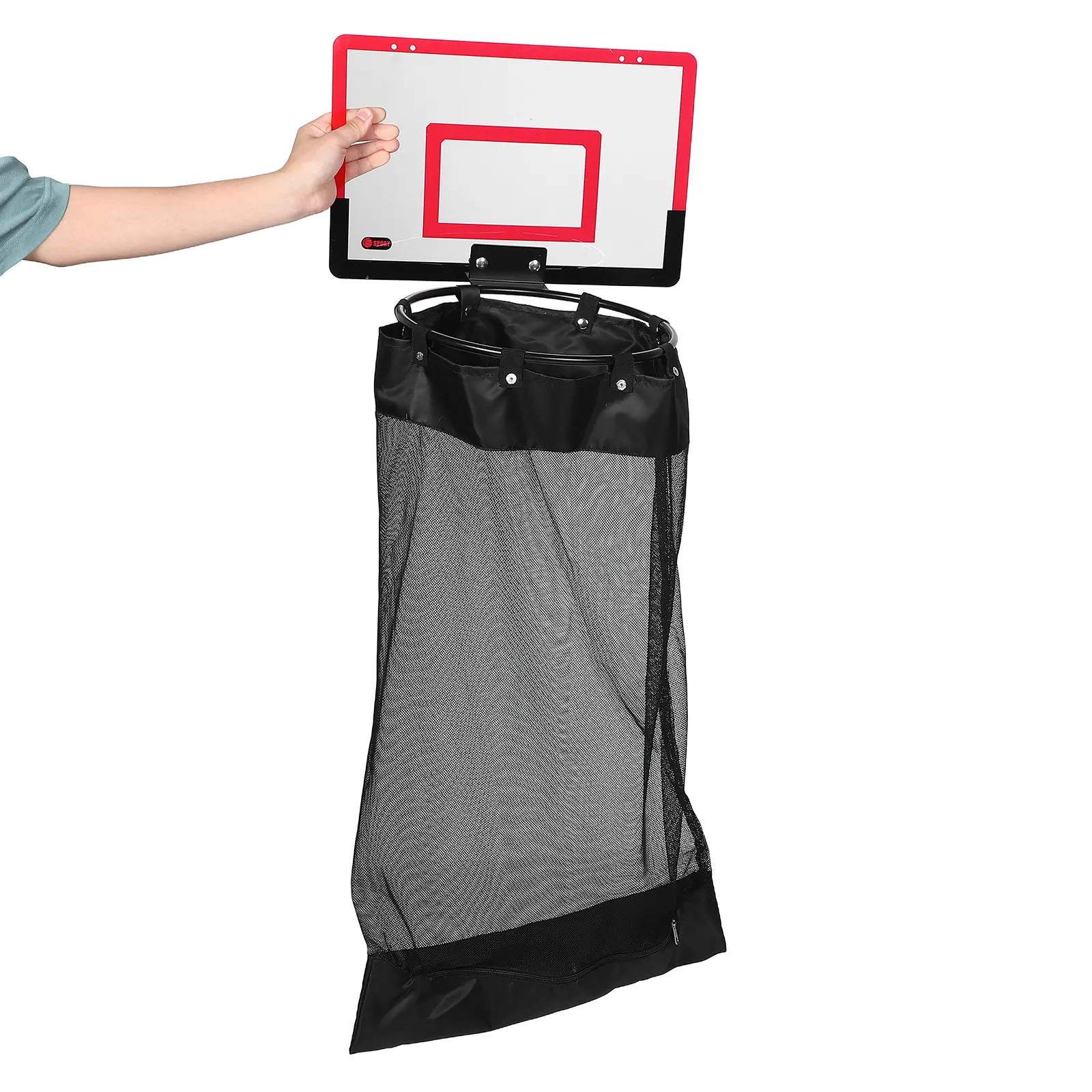 

Подвесная корзина для белья на молнии, сетчатая корзина-органайзер для баскетбольного кольца, экономящая место, для использования в общежитии или ванной комнате