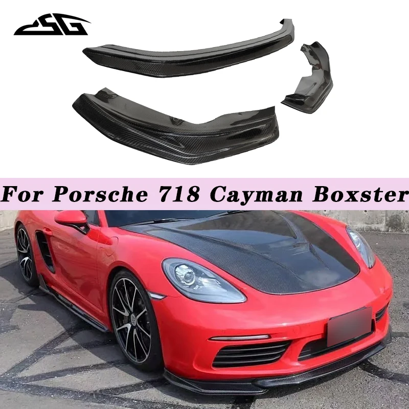 

Передний диффузор для губ из углеродного волокна для Porsche 718 Cayman Boxster 2016-2019, нижняя защитная пластина, сплиттер для спойлера, комплект для тела