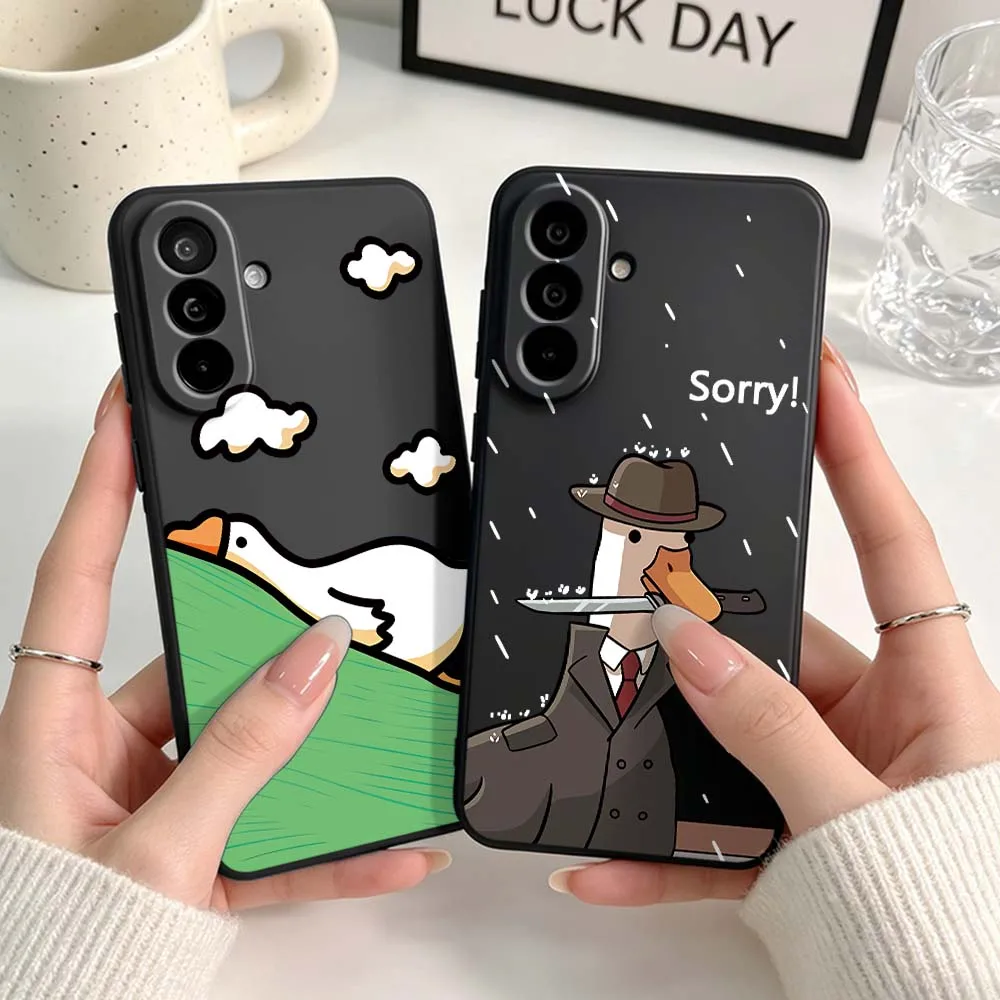 New Cartoon Duck Phone Case For Samsung A04 A05 A06 A07 A12 A3 A14 A15 A16 A17 A23 A24 A25 A26 A32 A22 A31 Black
